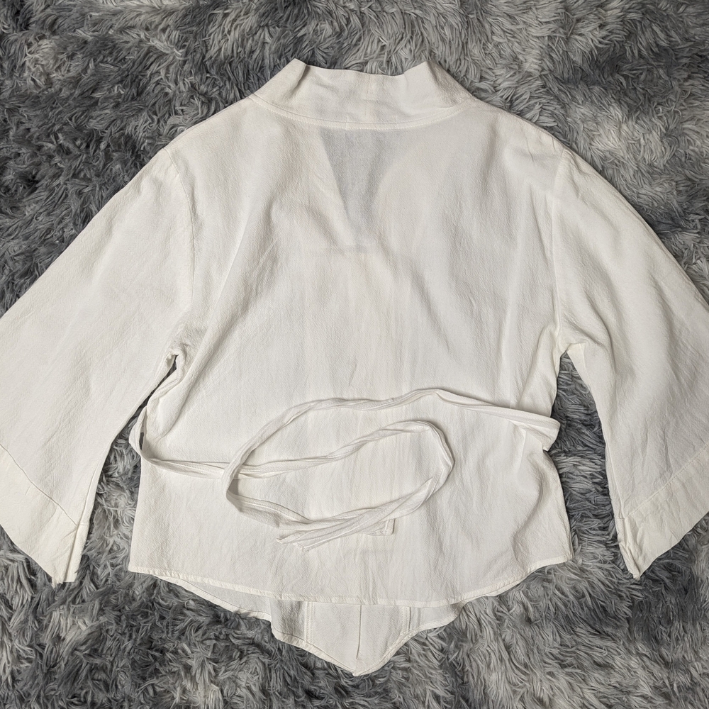 Eastern Serenity Sz M 100% Cotton Mandarin Collar V-neck Broad Cuff Asymmetrical - Picture 5 of 10